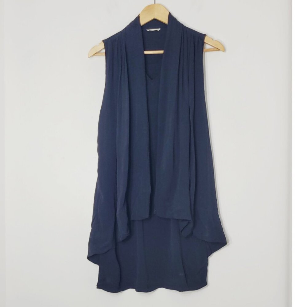 NAIF Black Dress Pockets Sleeveless Open Front Cardigan Business Casual Sz Small